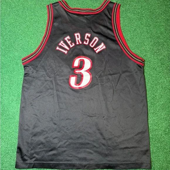 Vtg 90s Allen Iverson Champion Philadelphia Sixers Kids XL Mens Medium Jersey Jerseys